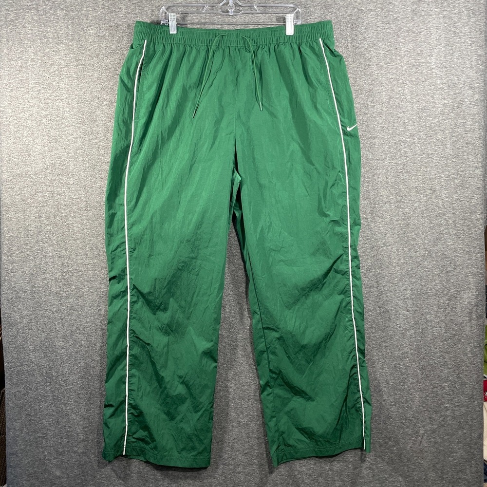 Nike Windrunner Womens High-Waisted Nylon Green Track Pants 2XL Y2k Wide Leg